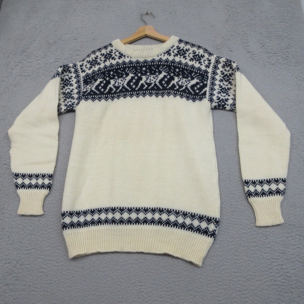 Vtg Dale Of Norway Wool Fair Isle Sweater Men L EU 52 White Reindeer Nordic Knit